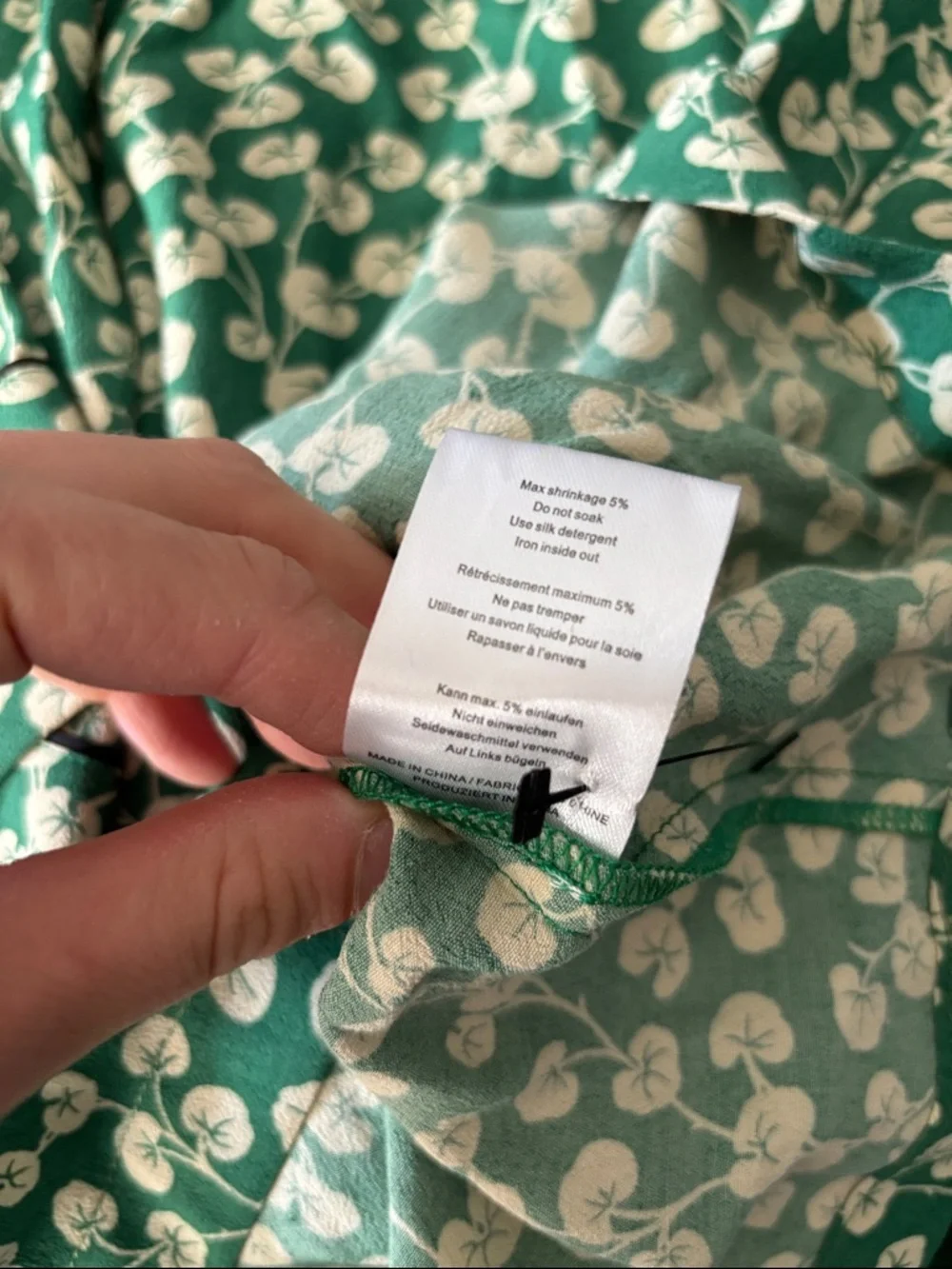 GANNI Mini Long Sleeve‎ Floral Printed Dress Crew Neck Green White EUR 36/US 4